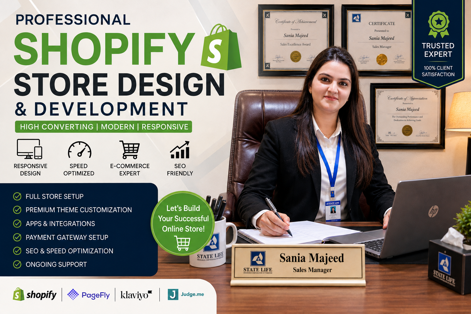 Professional Shopify store design and development services by Sania Majeed